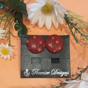 Premier Designs Red and Black Plaid Fabric Covered Earrings